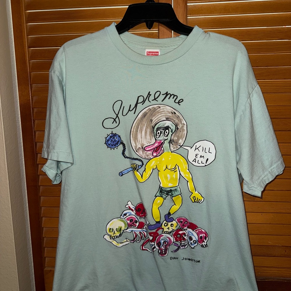 Supreme Mens Graphic T-Shirt - Daniel Johnston (light teal) - size Large